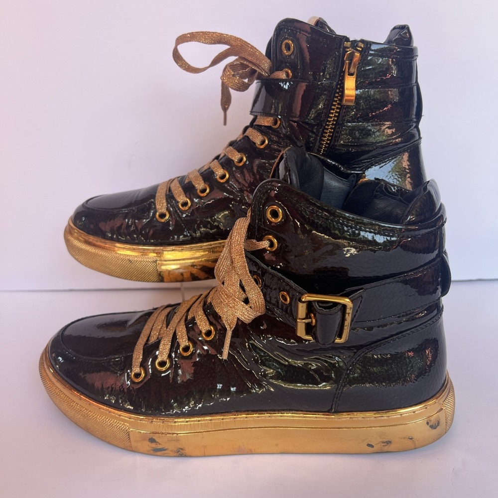 Jump New York Sullivan 24K Black Gold Patent Leather High-Top Sneakers Mens Sz 8